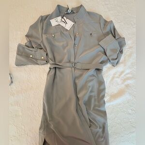 DIANE von FURSTENBERG NWT Gray Silk Button Up Long Sleeve Dress Size 8